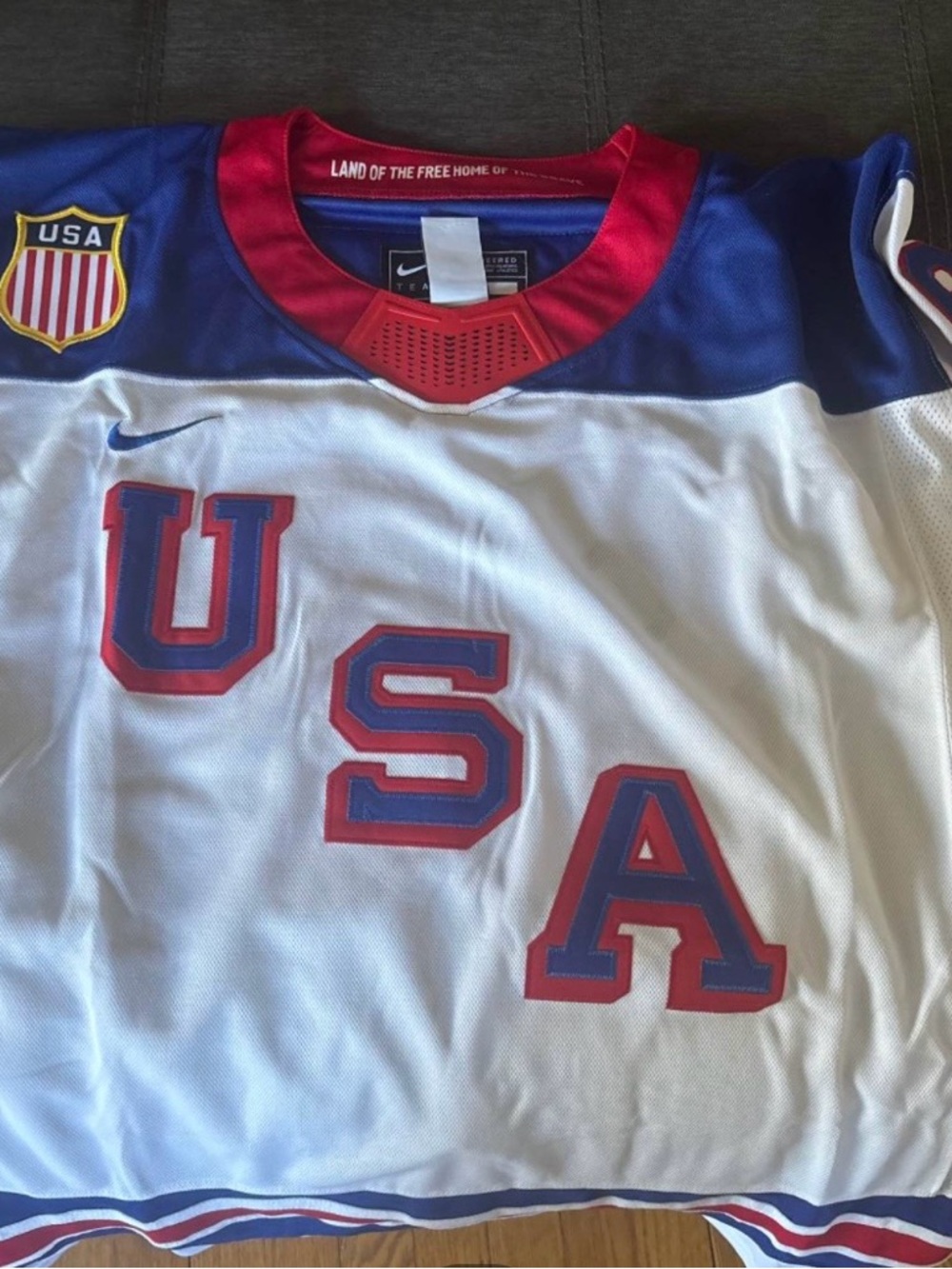 Nike White Red Blue USA Hockey Jersey